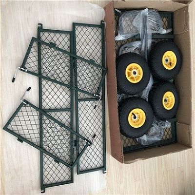 Heavy Duty 50L Garden Mesh Cart Yard Steel Mesh Wagon กลางแจ้งมี 4 ล้อ