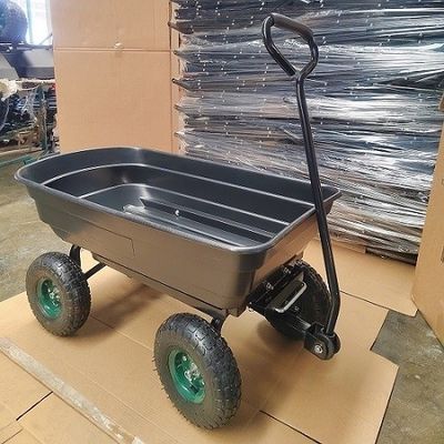 75L Poly Body Garden Dump Cart รถเข็น Poly Dump ความจุขนาดใหญ่พร้อมฟังก์ชั่นการให้ทิป